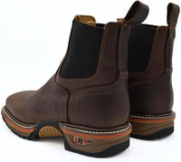 Side view of buffalo leather razor toe work boots