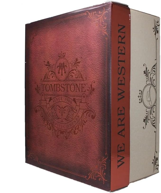 Decorative box with 'Tombstone' branding and 'We Are Western' text on a white background