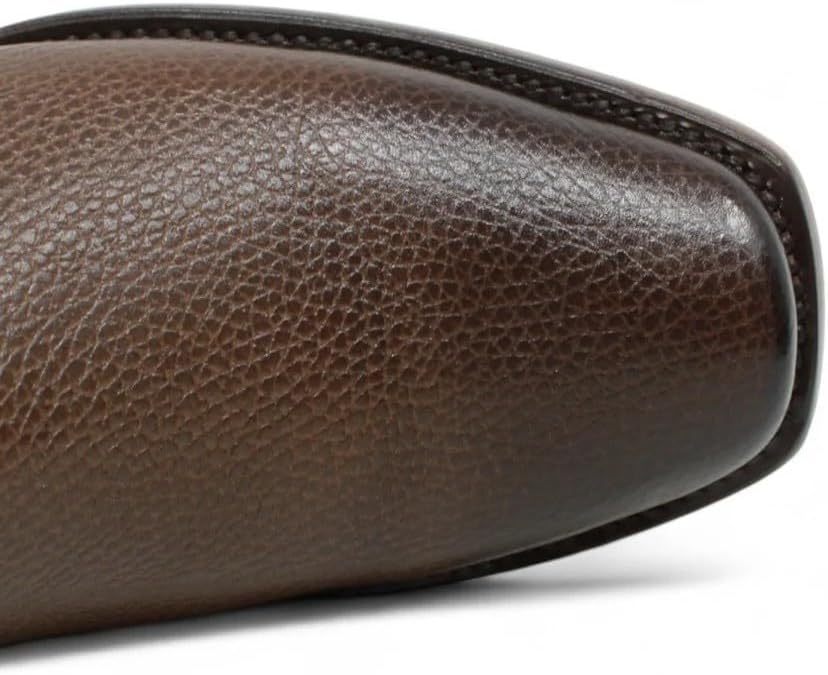 Close-up of a brown leather shoe on a white background