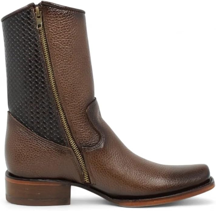 Side zipper detail on mid-calf leather boots