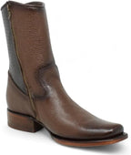Side view of leather mid-calf square toe boots