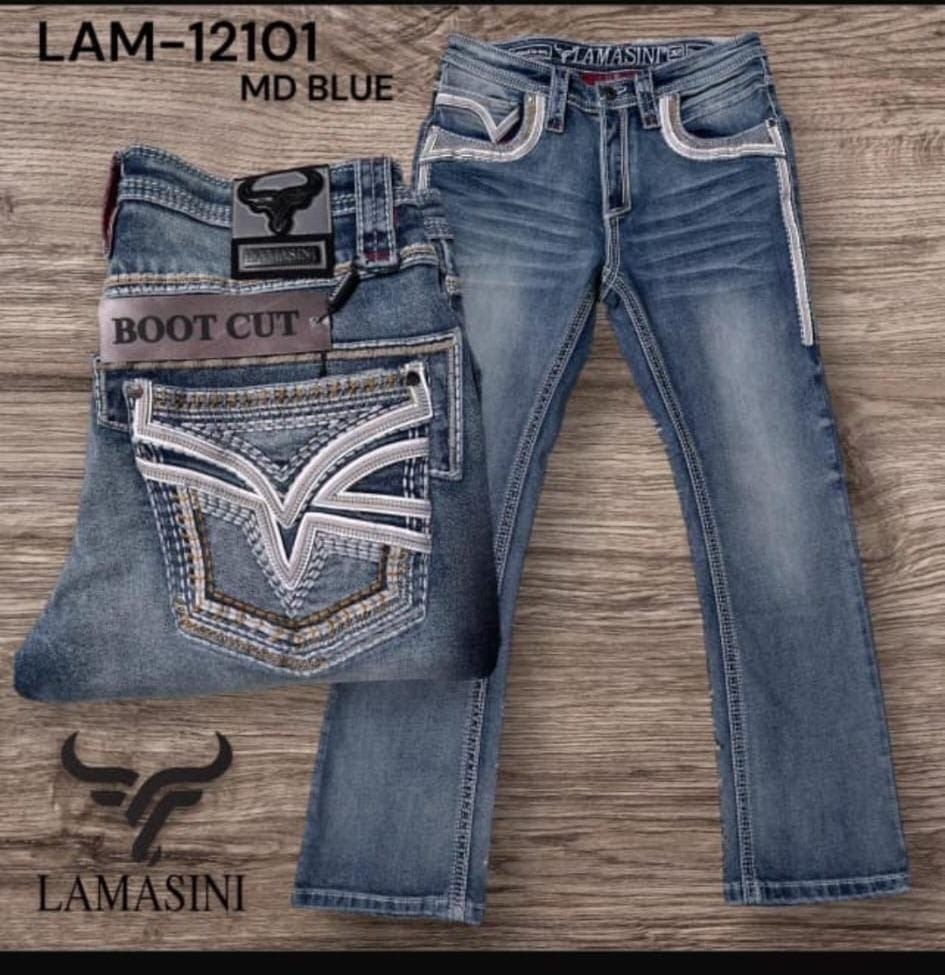 Men's Boot Cut Western Jeans – Stretch Denim Cowboy Pants – Medium Blue 12101