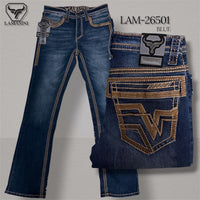 Men's Boot Cut Western Jeans – Stretch Denim Cowboy Pants –  Blue 26501