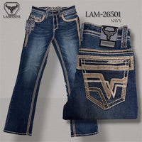Men's Boot Cut Western Jeans – Stretch Denim Cowboy Pants – Navy 26501