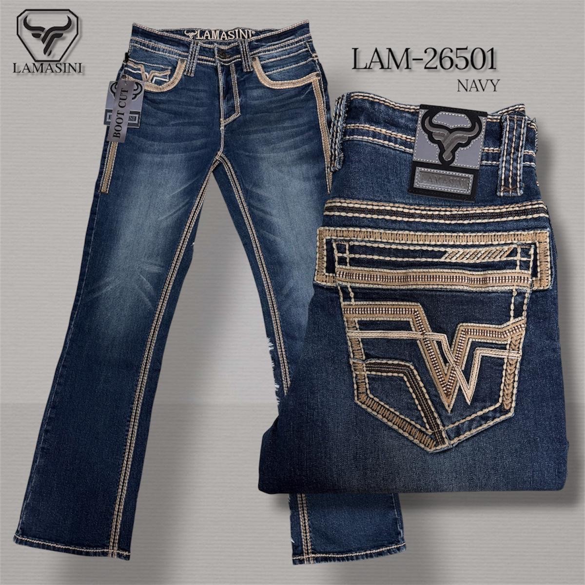 Men's Boot Cut Western Jeans – Stretch Denim Cowboy Pants – Navy 26501