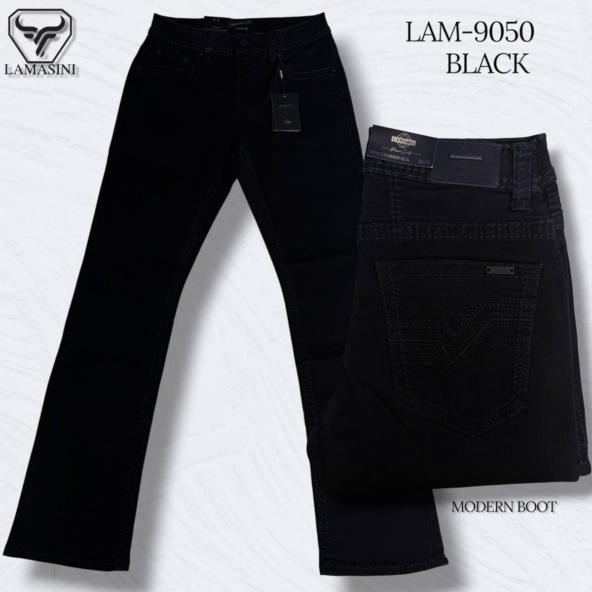 Men's Boot Cut Western Jeans – Stretch Denim Cowboy Pants –  Black 9050