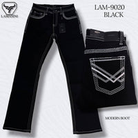 Men's Boot Cut Western Jeans – Stretch Denim Cowboy Pants –  Black 9020
