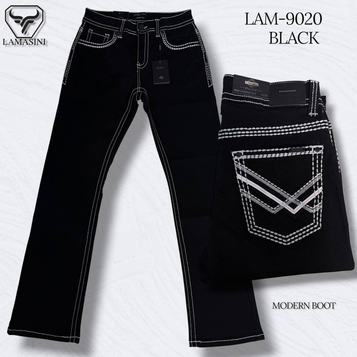 Men's Boot Cut Western Jeans – Stretch Denim Cowboy Pants –  Black 9020