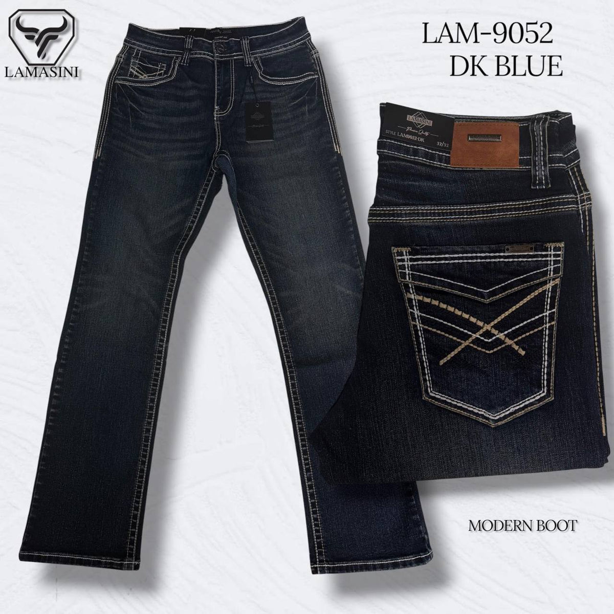 Men's Boot Cut Western Jeans – Stretch Denim Cowboy Pants –  Dark Blue 9052