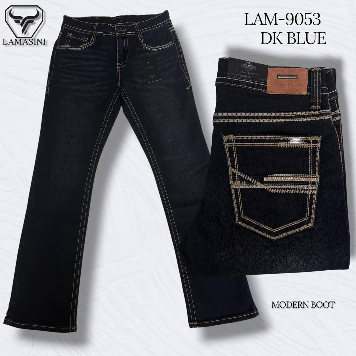 Men's Boot Cut Western Jeans – Stretch Denim Cowboy Pants –  Dark Blue 9053