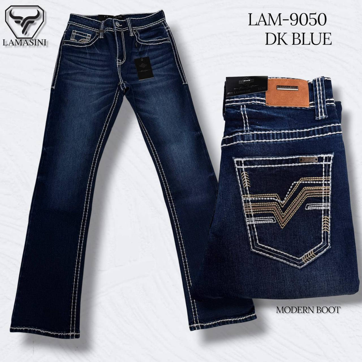 Men's Boot Cut Western Jeans – Stretch Denim Cowboy Pants –  Dark Blue 9050