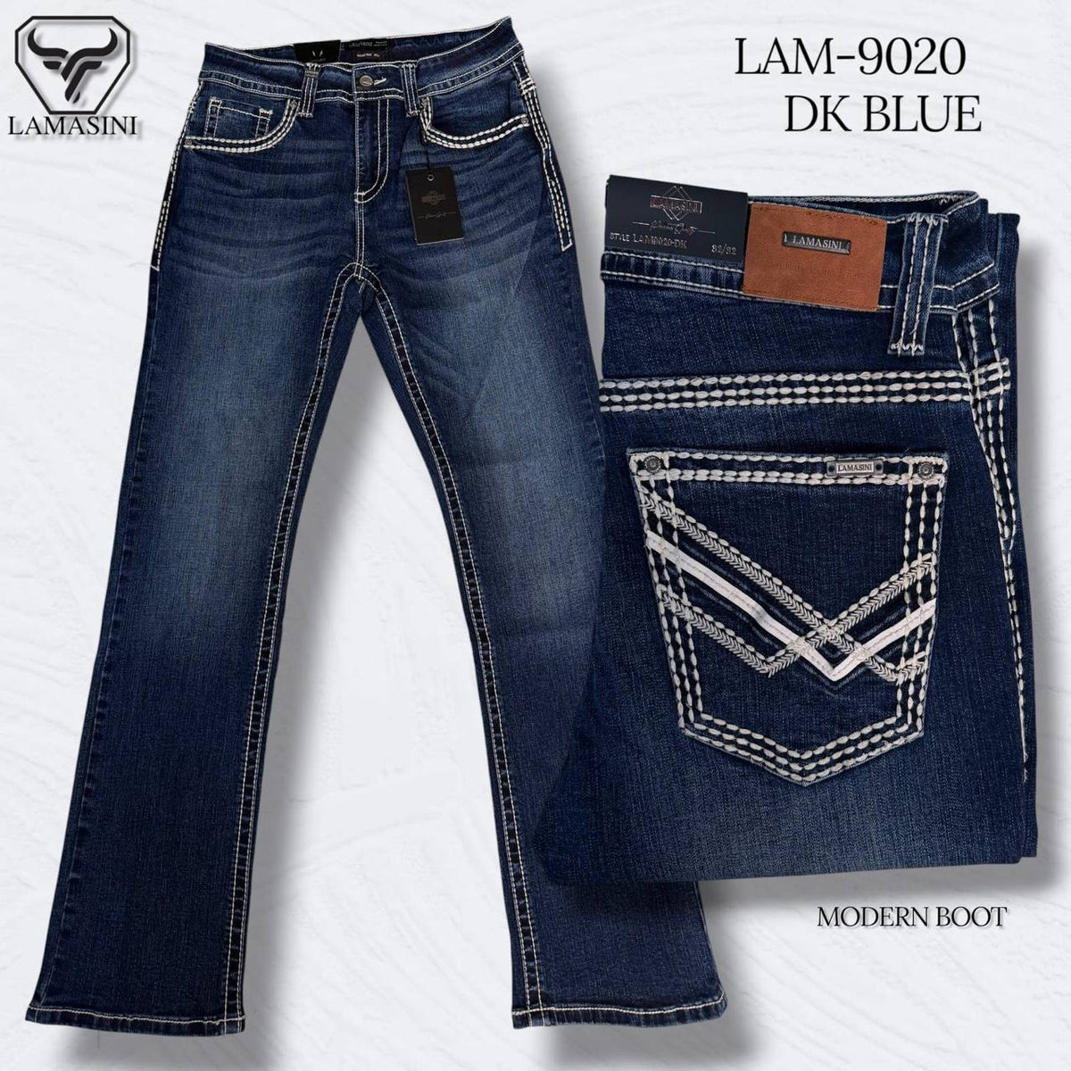 Men's Boot Cut Western Jeans – Stretch Denim Cowboy Pants –  Dark Blue 9020