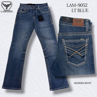 Men's Boot Cut Western Jeans – Stretch Denim Cowboy Pants –   Light Blue 9052