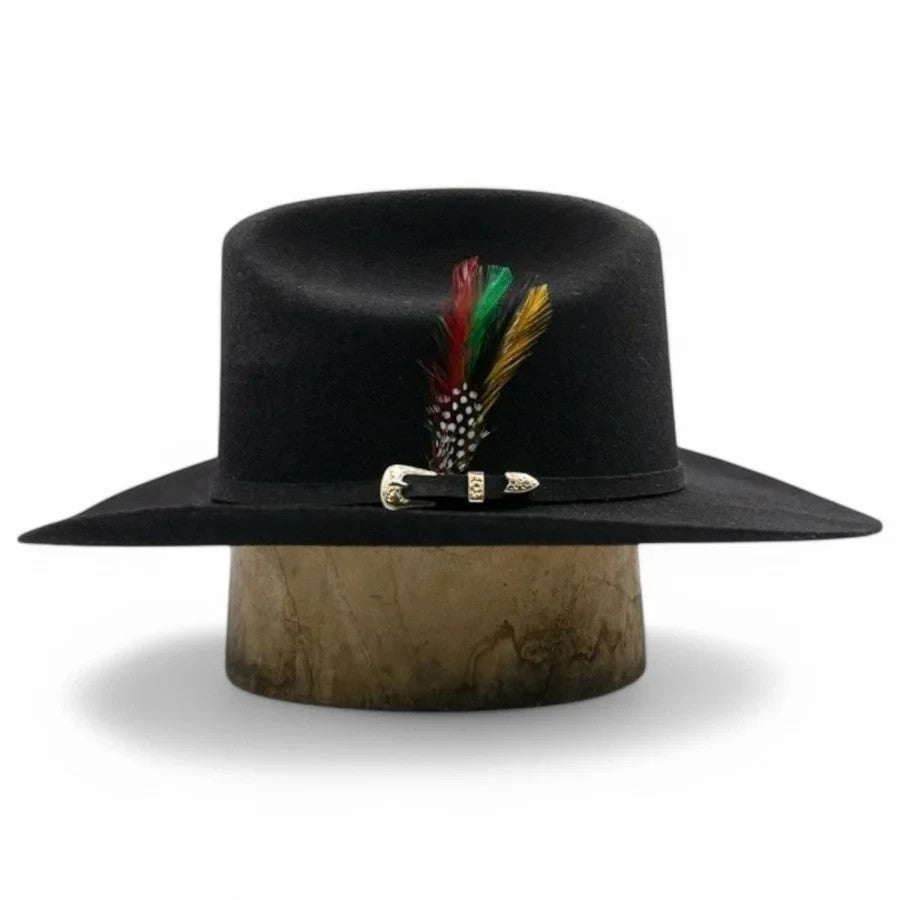 Silverton Men 200X Estilo Carin Leon con Plumas Western Cowboy Felt Hat - Black