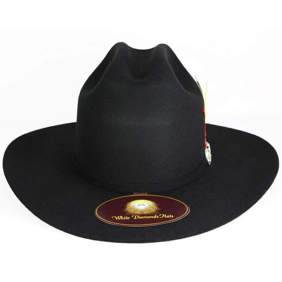 200X Estilo Carin Leon con Plumas Western Cowboy Felt Hat - Black