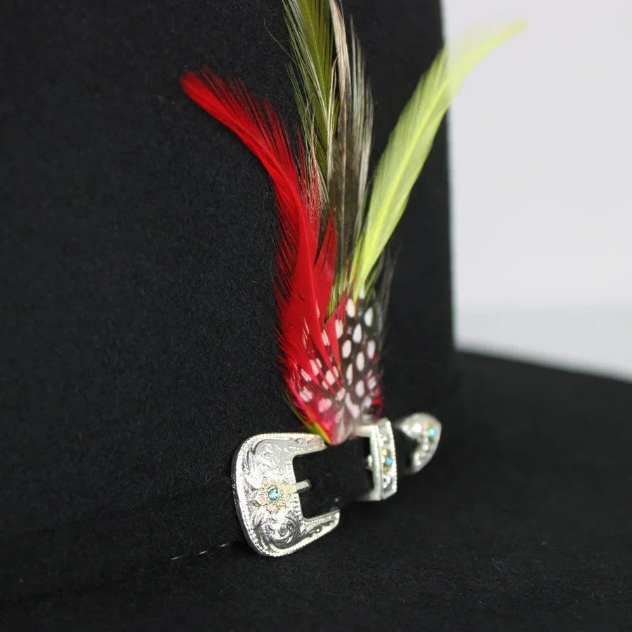 Silverton Men 200X Estilo Carin Leon con Plumas Western Cowboy Felt Hat - Black