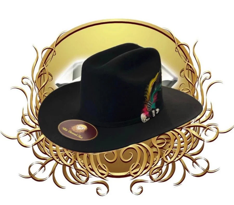 Silverton Men 200X Estilo Carin Leon con Plumas Western Cowboy Felt Hat - Black