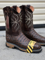 Patron Boots Caiman Print Square Toe Steel Toe Work Boots – Moka Brown