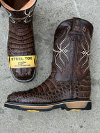 Patron Boots Caiman Print Square Toe Steel Toe Work Boots – Moka Brown