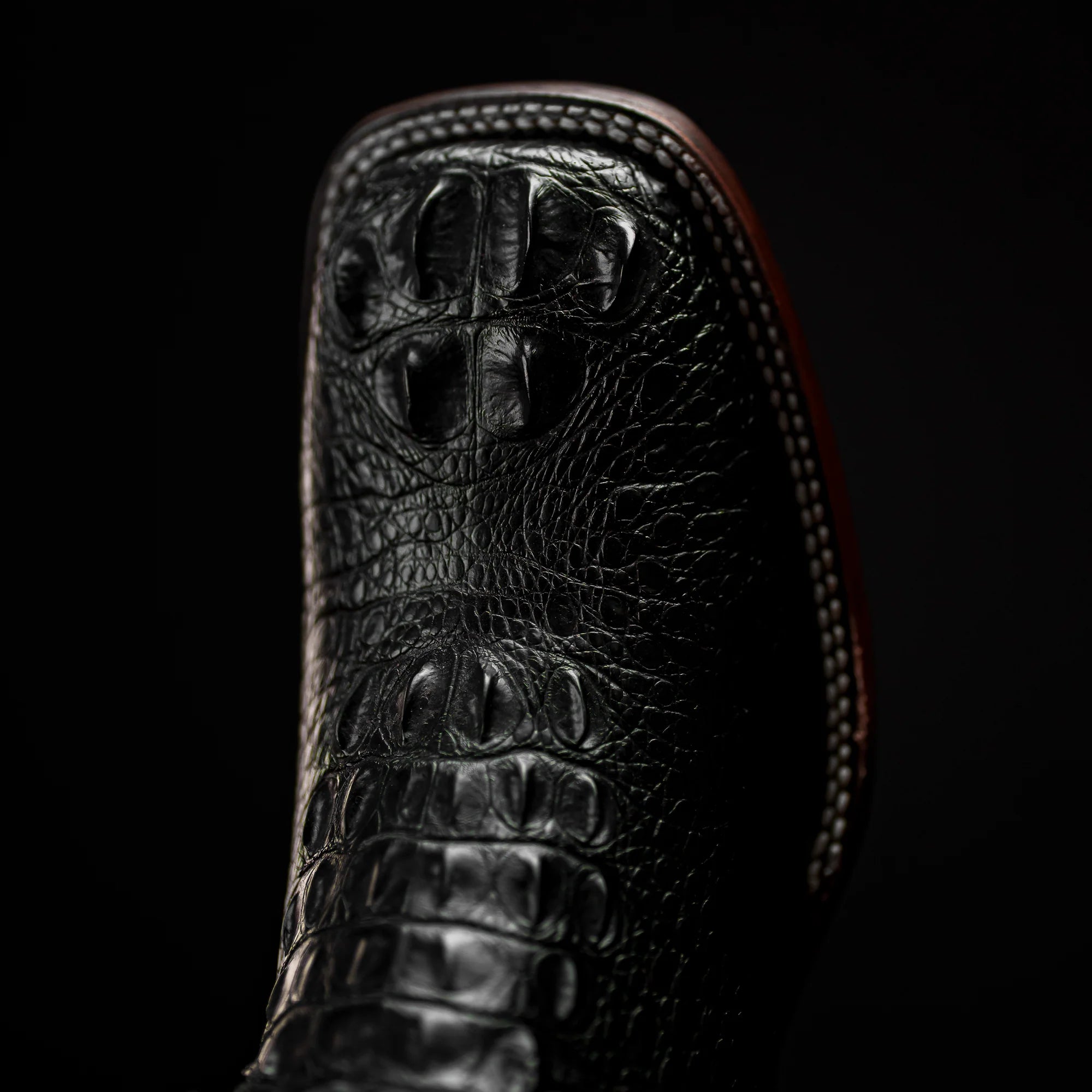 Rodeo Cartie Hornback Caiman Print Square Toe Cowboy Boots - Black