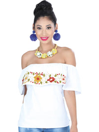 El General Women Artisanal Embroidered Blouse 50% Cotton, %50 Polyester White 601428