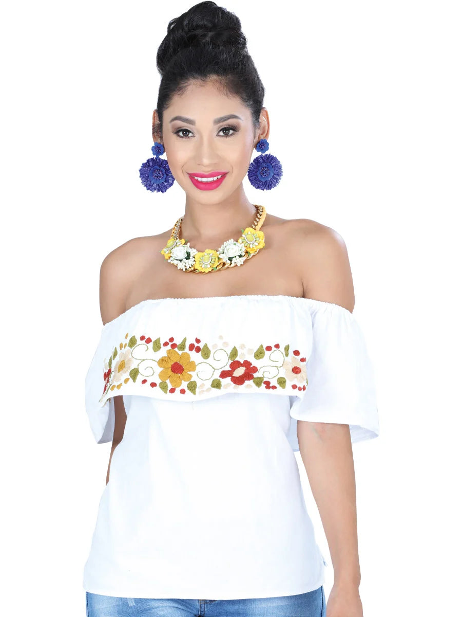 El General Women Artisanal Embroidered Blouse 50% Cotton, %50 Polyester White 601428
