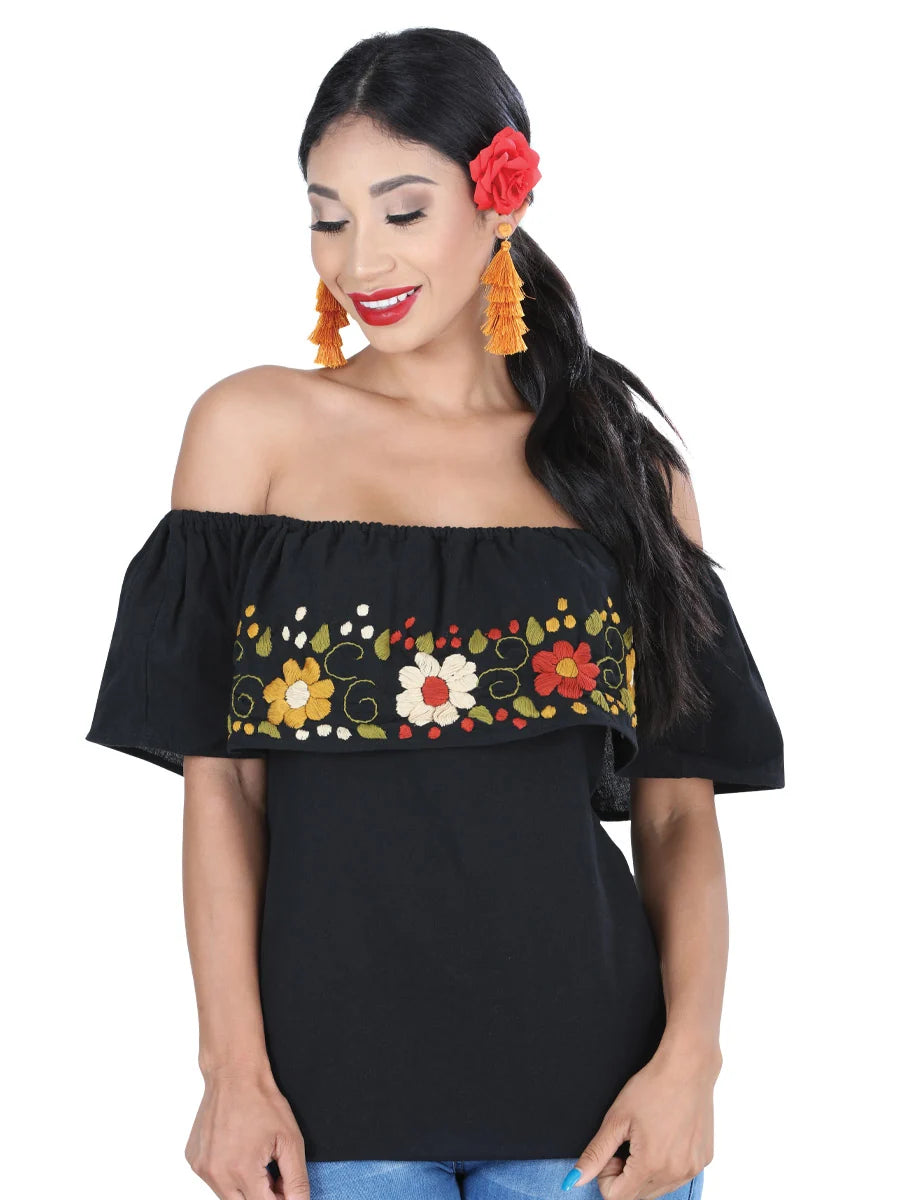 El General Women Artisanal Embroidered Blouse 50% Cotton, %50 Polyester Black 601429