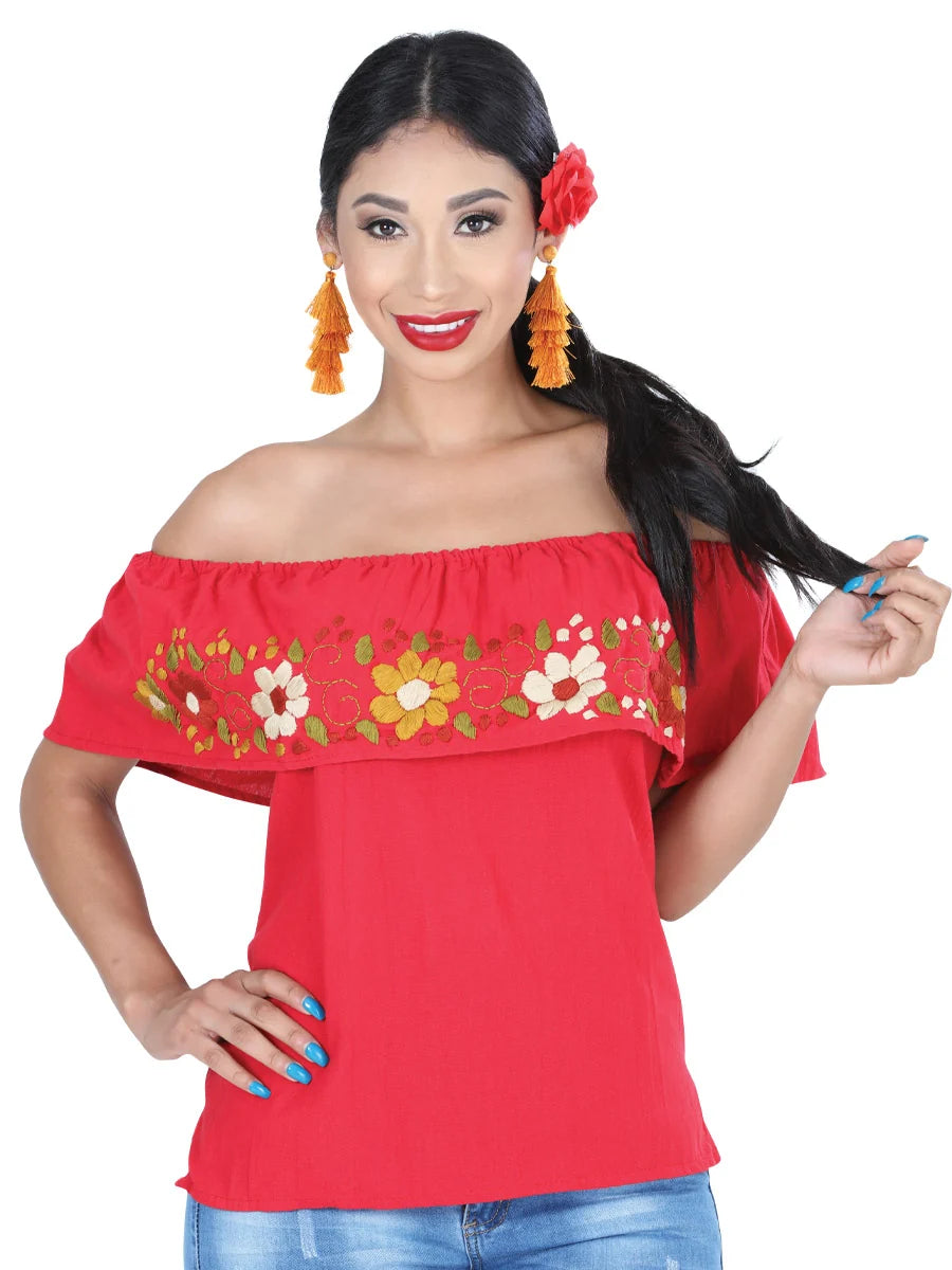 El General Women Artisanal Embroidered Blouse 50% Cotton, %50 Polyester Red 601430