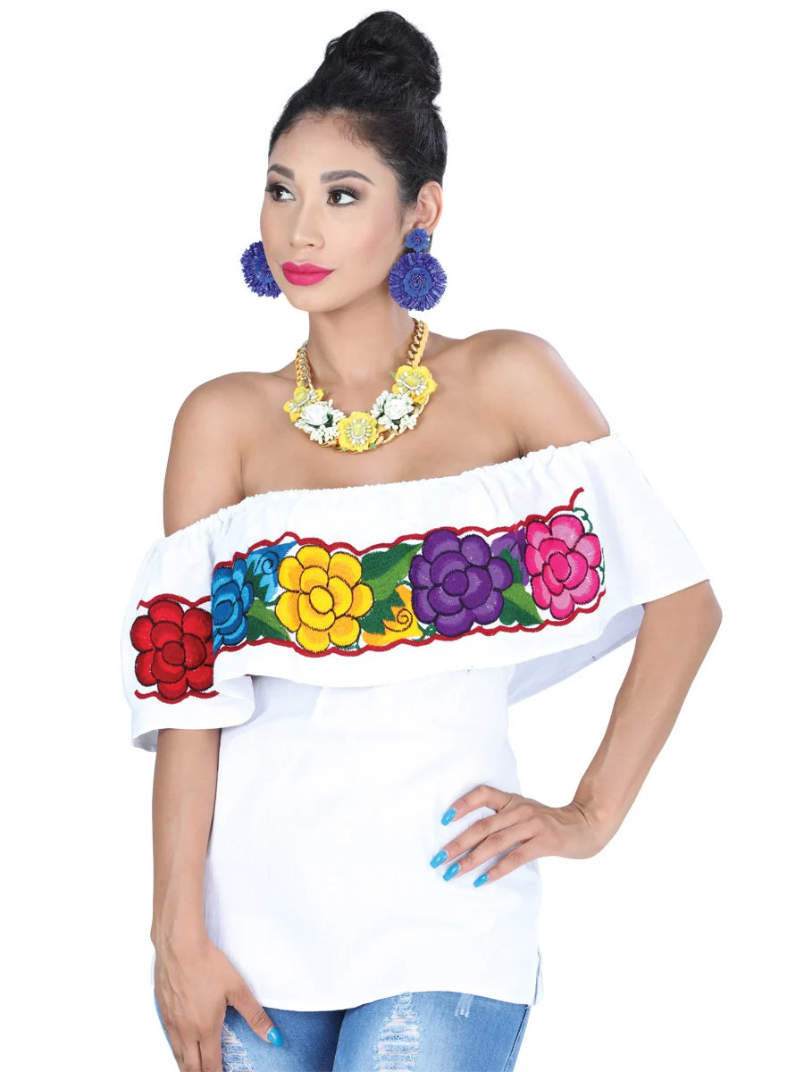 El General Women Artisanal Embroidered Blouse 100% Cotton White 601436