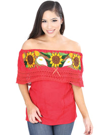 El General Women Artisanal Embroidered Blouse 50% Cotton, %50 Polyester Red 601703
