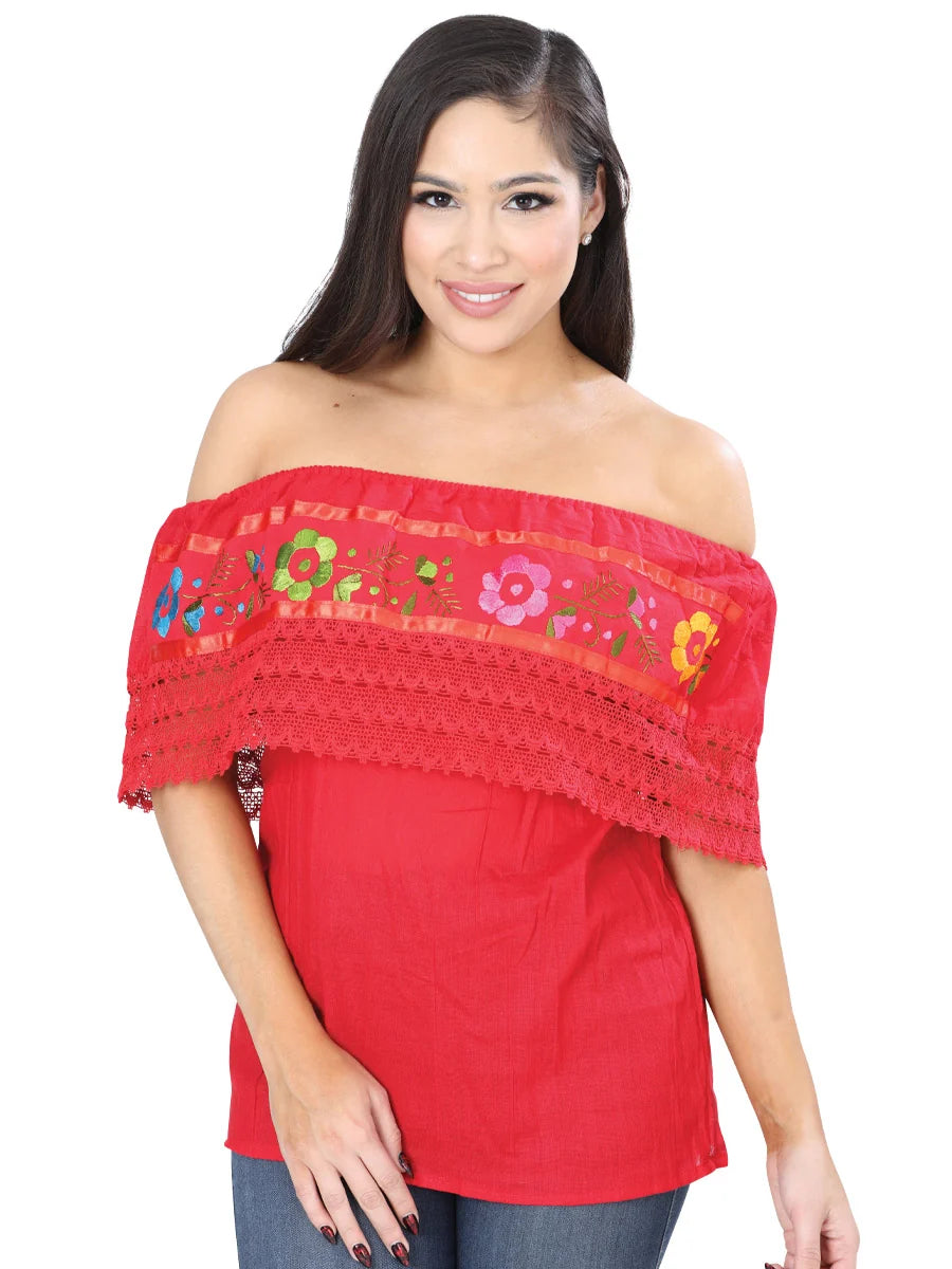 El General Women Artisanal Embroidered Blouse 50% Cotton, %50 Polyester Red 601704