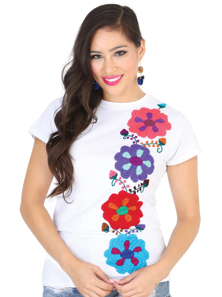 El General Women Artisanal Embroidered Sport T-Shirt 50% Cotton 50% Polyester White 601987