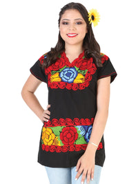 El General Women Artisanal Embroidered Blouse 100% Cotton Black 602302