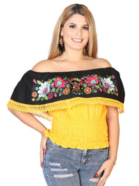 El General Women Artisanal Embroidered Blouse 100% Cotton Yellow 602450