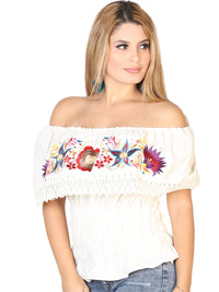 El General Women Artisanal Embroidered Blouse 50% Cotton, 50% Polyester Beige 602453