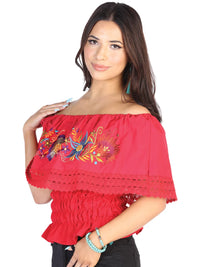 El General Women Artisanal Embroidered Blouse 50% Cotton, 50% Polyester Red 602454