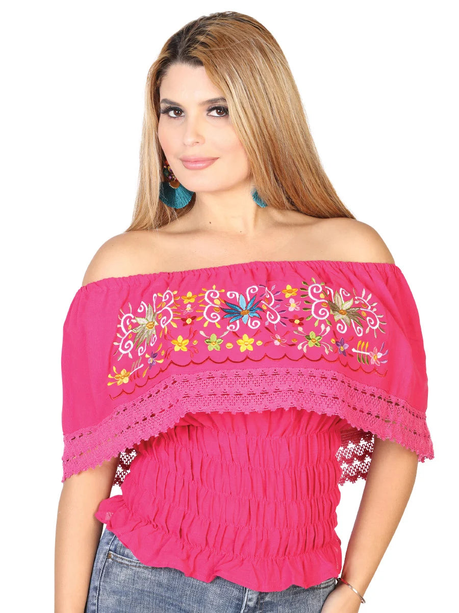 El General Women Artisanal Embroidered Blouse 50% Cotton, 50% Polyester Fuchsia 602457