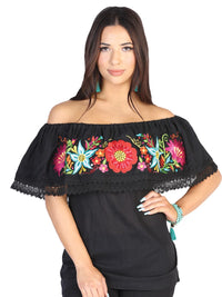 El General Women Mexican Embroidered Blouse 50% Cotton, %50 Polyester Black 602473