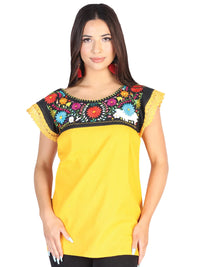 El General Women Artisanal Embroidered Blouse 50% Cotton 50% Polyester Yellow 602479