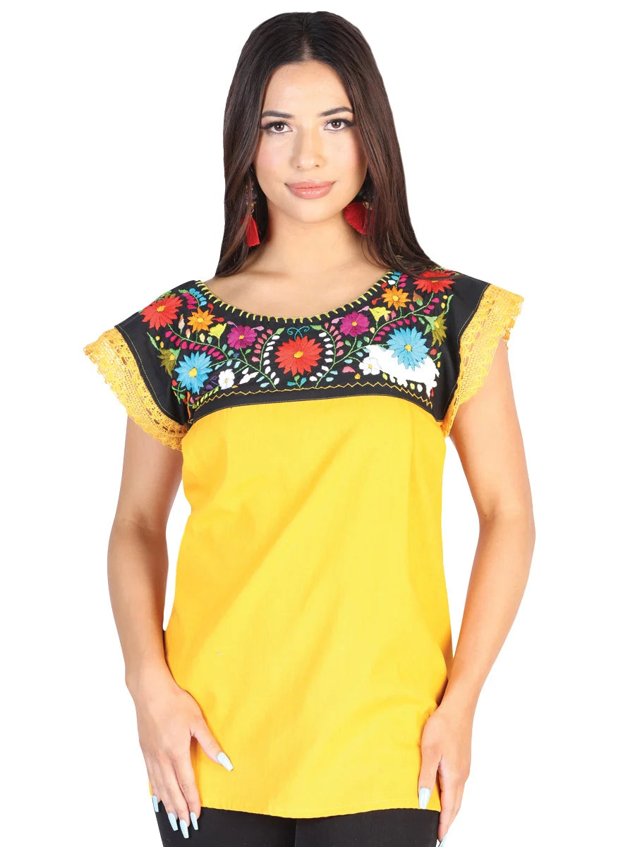El General Women Artisanal Embroidered Blouse 50% Cotton 50% Polyester Yellow 602479
