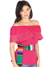 El General Women Mexican Artisanal Blouse 50% Cotton, %50 Polyester Fuchsia 602489