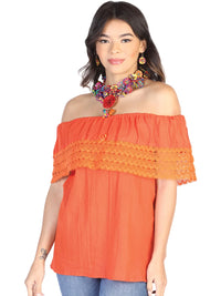 El General Women Mexican Artisanal Blouse 50% Cotton, %50 Polyester Orange 602512