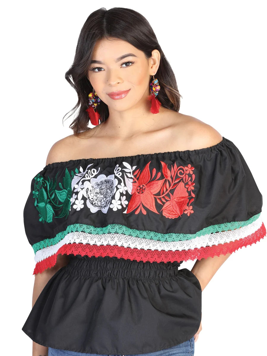 El General Women Artisanal Embroidered Blouse 100% Cotton Black 602527