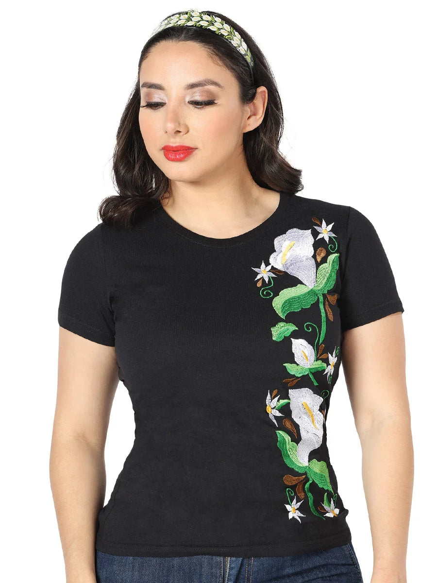 El General Women Artisanal Embroidered T Shirt Black 602766