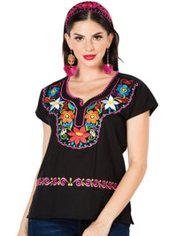 El General Women Artisanal Embroidered Blouse 100% Cotton Black 603058