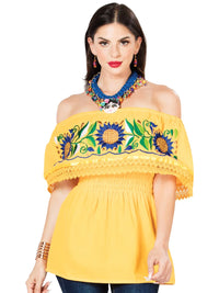 El General Women Artisanal Embroidered Blouse 100% Cotton Yellow 603063