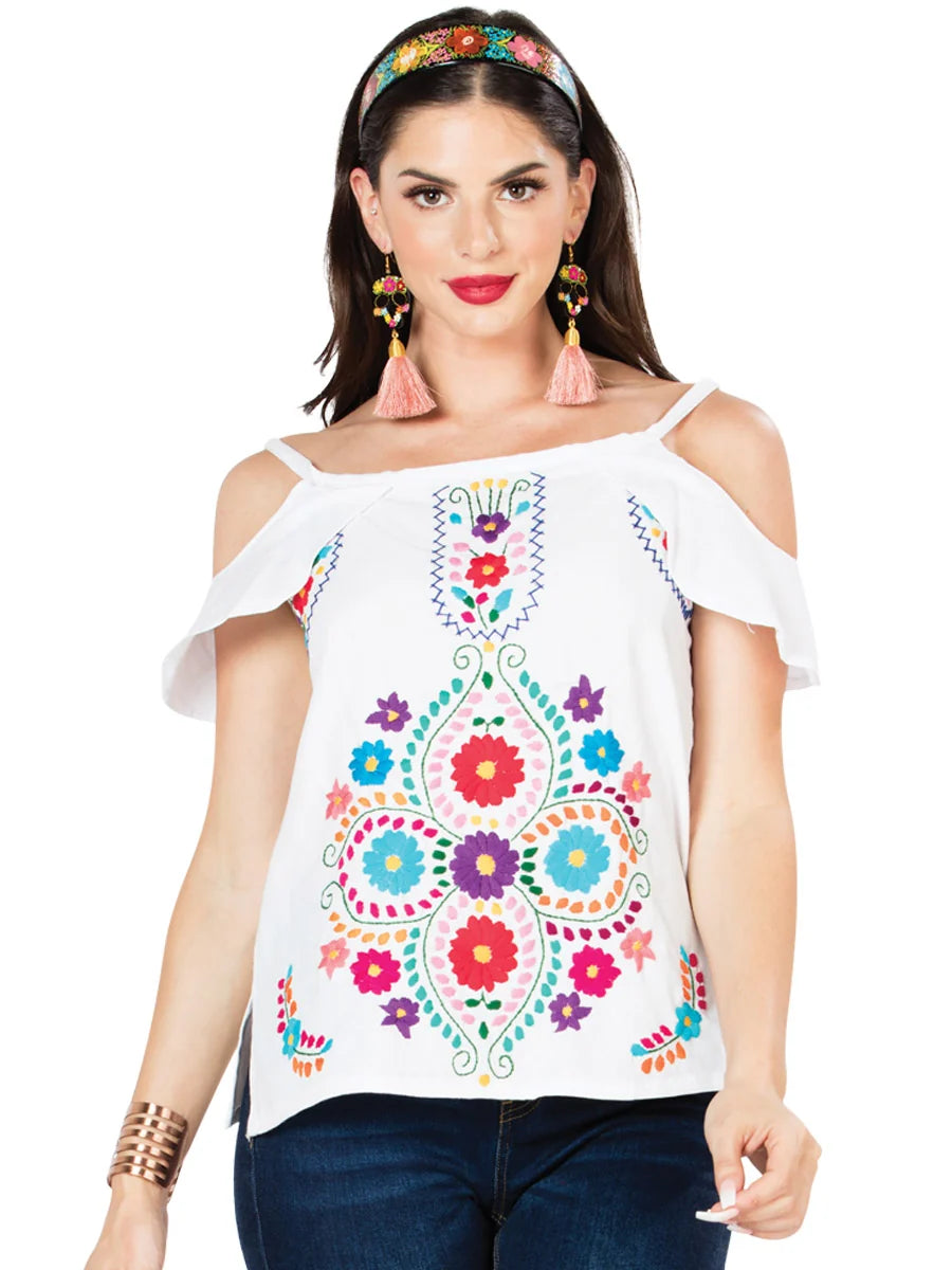 El General Women Artisanal Embroidered Blouse 100% Cotton White 603067