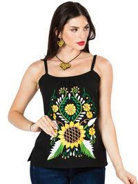 El General Women Artisanal Embroidered Blouse 100% Cotton Black 603070
