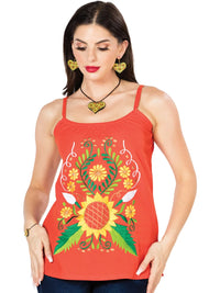 El General Women Artisanal Embroidered Blouse 100% Cotton Orange 603071