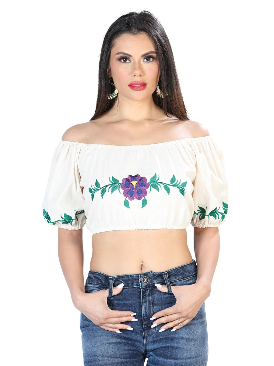 El General Women Artisanal Embroidered Blouse 100% Cotton Beige 603891